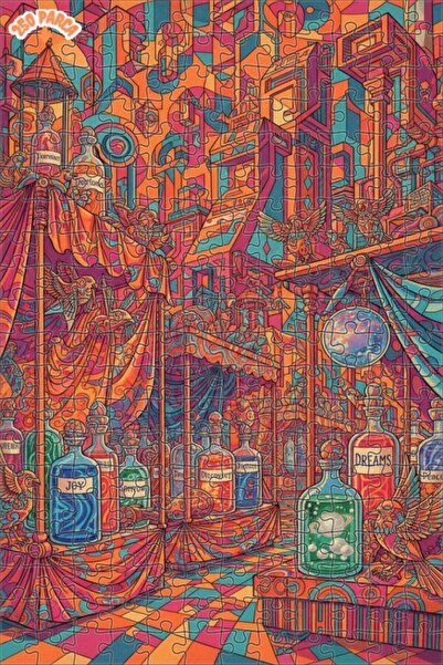 Teona Ahşap Gizemli İksirler Diyarı Renkli Çizgisel Sanat Çift Katlı Çerçevel...