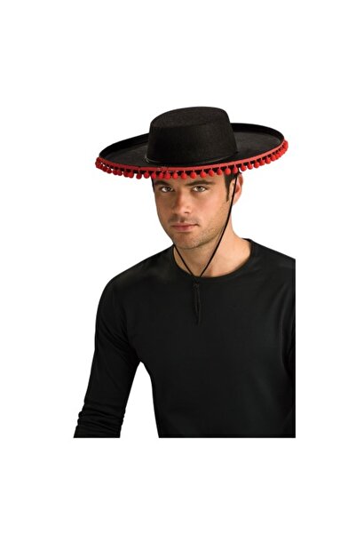 Fırsatkolik Black Color Adult Spanish Cap with Red Pompom