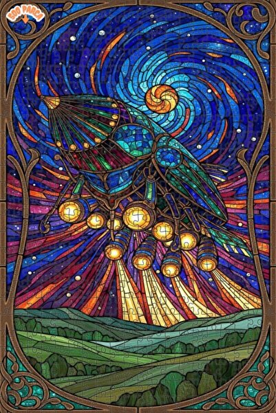 Teona Ahşap لغز خشبي مؤطر بطبقتين بتصميم فن الزجاج الملون لسفينة السماء 500 ق...