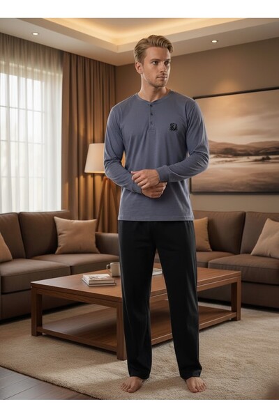 Lohusa Homewear Nova sezonska muška pidžama sa dimljenim okrugla kragna dugmi...