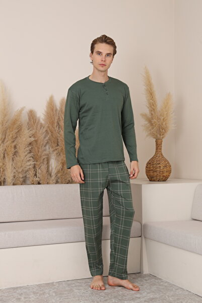 FORMO Men's 100% Natural Cotton Plaid Buttoned Long Sleeve Quality Pajama Set