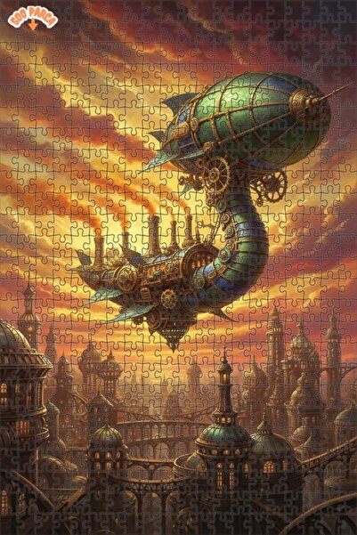 Teona Ahşap لوحة فنية بأسلوب ستيمبانك تصور سفينة هوائية، لوحة زيتية ذات طابقي...