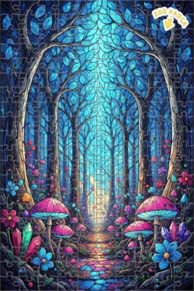 Teona Ahşap Büyülü Orman Cam Mozaik Görünümlü Ahşap Puzzle Çift Katlı Çerçeve...