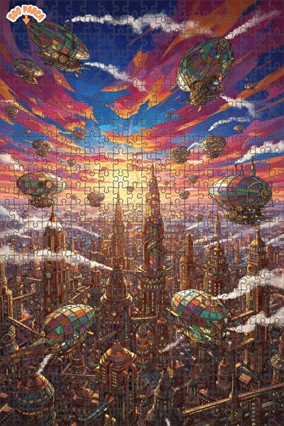 Teona Ahşap رحلة سماء المدينة بالبخار، فن بمظهر اللوحات الزيتية، 500 قطعة، 50×30