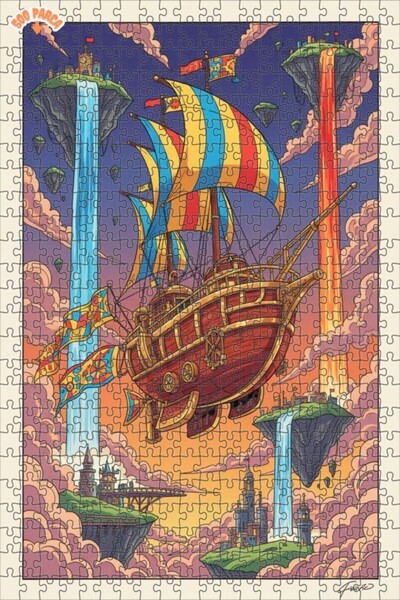 Teona Ahşap لغز خشبي مؤطر ذو طابقين من Flying Ship Wars Fantastic Art، 500 قط...