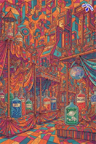 Teona Ahşap Gizemli İksirler Diyarı Renkli Çizgisel Sanat Çift Katlı Çerçevel...