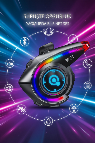 Tekvora RGB Işıklı Bluetooth Motosiklet Kask Kulaklığı İnterkom Destekli Yüks...