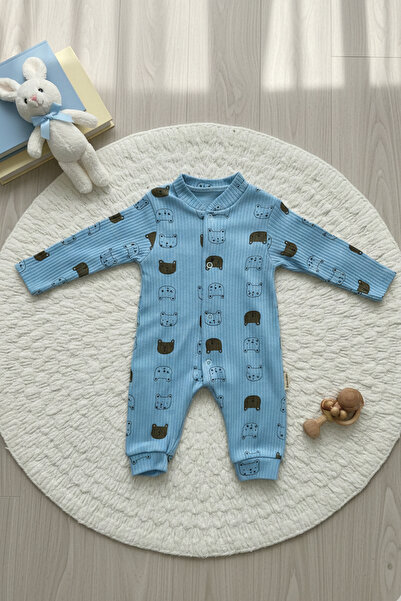 pelossi Teddy Bear Patterned Baby Romper Cotton Snap Fastener Baby Romper - B...