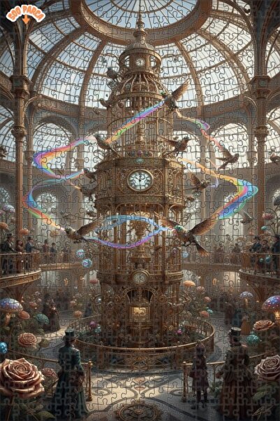 Teona Ahşap لغز خشبي بإطار مزدوج الطابق بمظهر لوحة زيتية لطيور برج الساعة الغ...