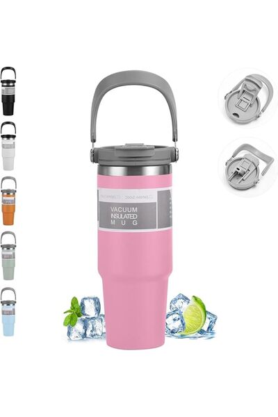 nuzki Tumbler with Handle and Straw, Stainless Steel Insulated Water Bottle L...