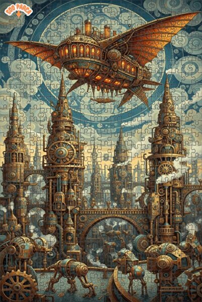 Teona Ahşap لغز خشبي بإطار مزدوج الطبقات، فن المدينة الطائرة على طراز ستيمبان...