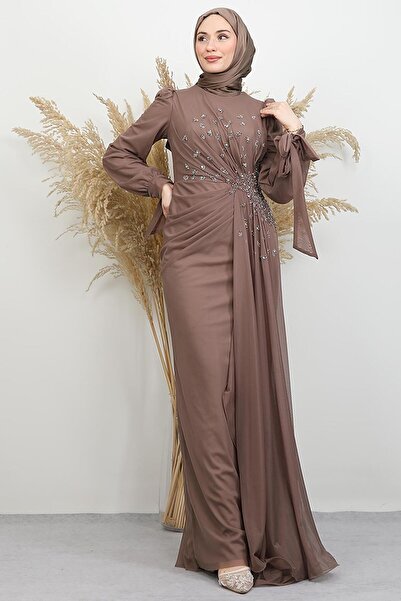 GİYZAMİLA Arden Tulle Evening Dress Rose Brown