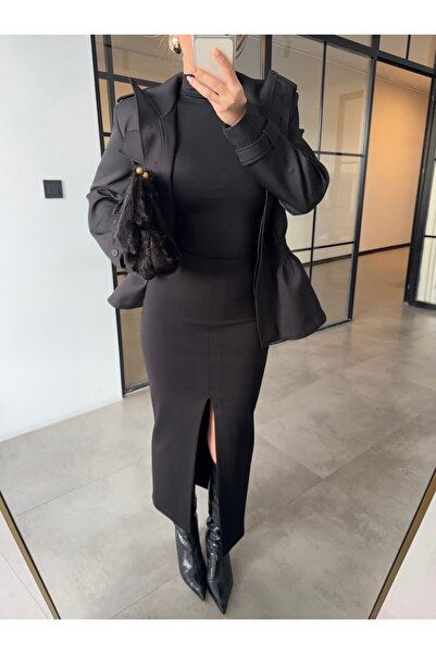 BB Bensu Buyruk Split Steel Maxi Skirt Black