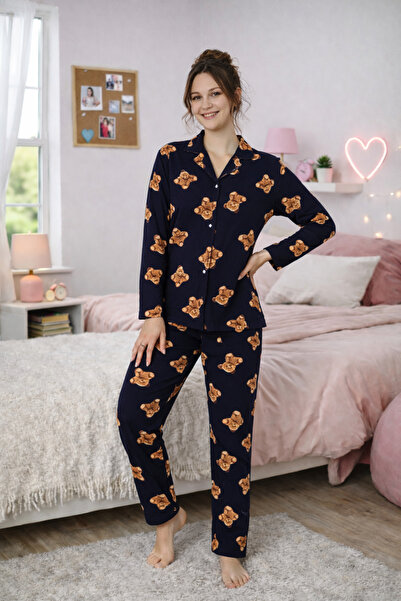 FORMO Women's Teddy Bear Patterned Quality Milan Fabric Shirt Collar Buttoned...