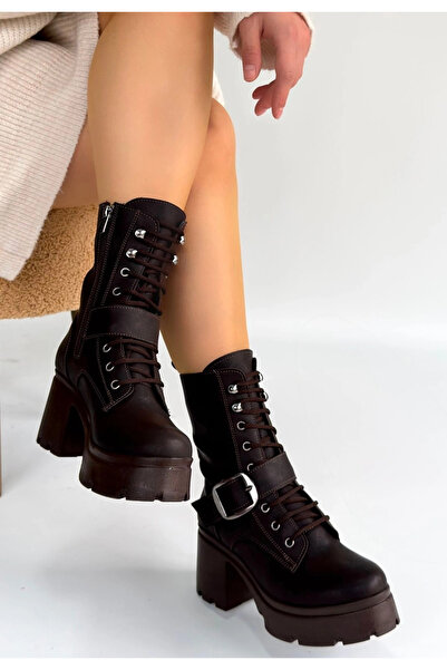 Paroner Linma Bitter Brown Leather Laced Heeled Boots