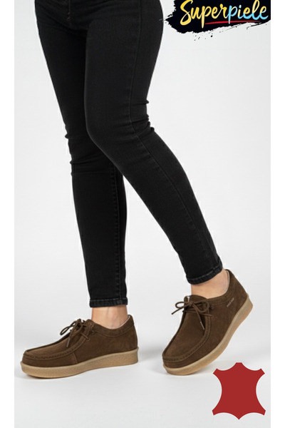 ANGEL BLUE Women's lined loafers with elastic laces made of 100% natural sued...