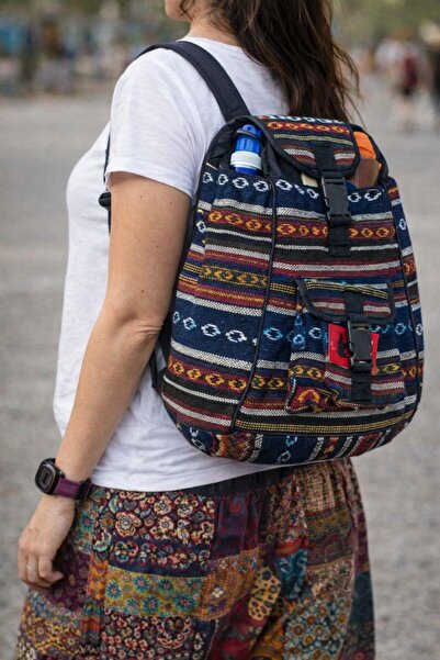 EREN STYLE Ethnic Patterned Lined Woven Pocket Backpack