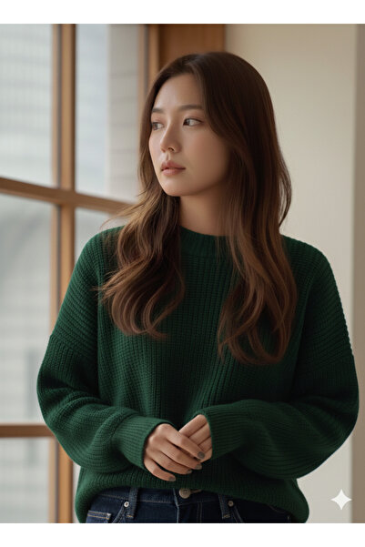 FAVORİST Knitwear Btk Women's Low Sleeve Oversized Mold Crew Neck Sweater