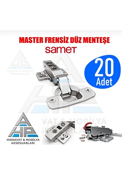 SAMET Master Frensiz Yaysız Düz Tas Dolap Kapak Menteşe 20 Adet