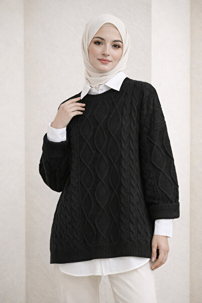 Kirazgym Honeycomb Textured Casual Knit Sweater – Black