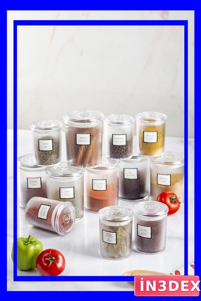 İN3DEX مجموعة من 12 برطمان شفاف سعة 250 مل و500 مل لتخزين المطبخ