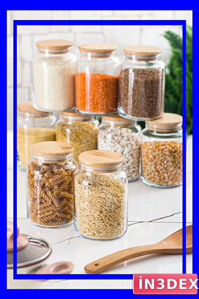 İN3DEX وعاء تخزين زجاجي بغطاء من الخيزران سعة 800 مل مع مجموعة تفريغ الهواء