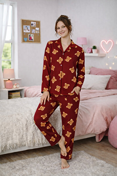 FORMO Women's Teddy Bear Patterned Quality Milan Fabric Shirt Collar Buttoned...