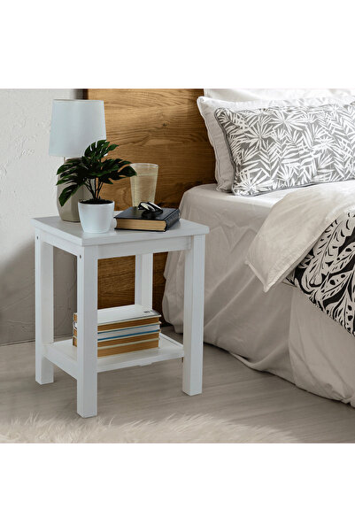 Sani Bedside table, solid wood/white, FOSIL