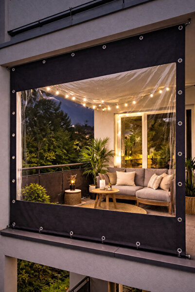 HİLAL ŞEMSİYE 350x250 şık görünüm su geçirmez şeffaf branda