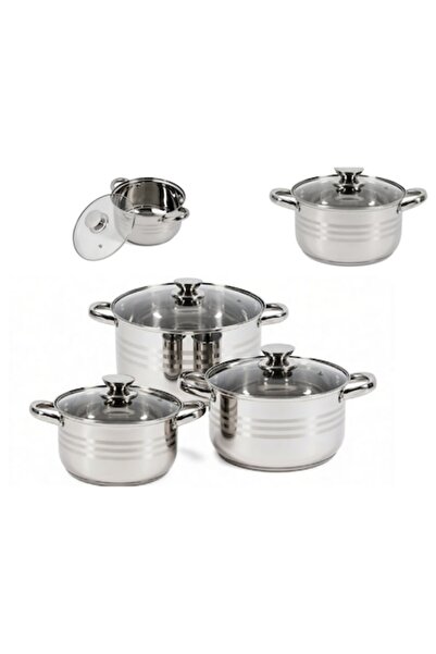 ANGMAD Set of 3 premium stainless steel saucepans, glass lids, 3-layer encaps...