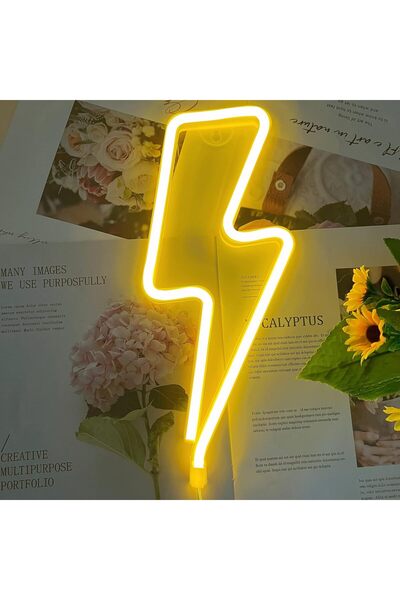 Slasa لوحة نيون على شكل صاعقة، 33 × 13.5 سم، LED أصفر - أكريليك مع قاعدة