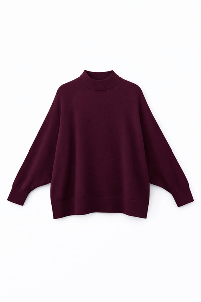 Mixray 7003 women's Oversized Mock Neck basic knit sweater - plum