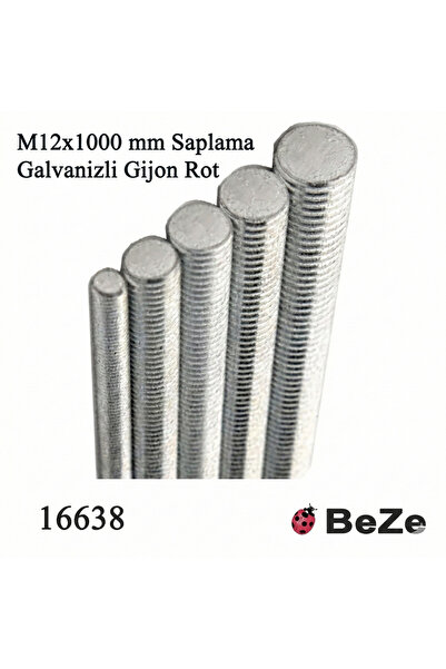 BEZE M12x1000 mm Saplama Galvanizli Gijon Rot Tij, Başsız Civata