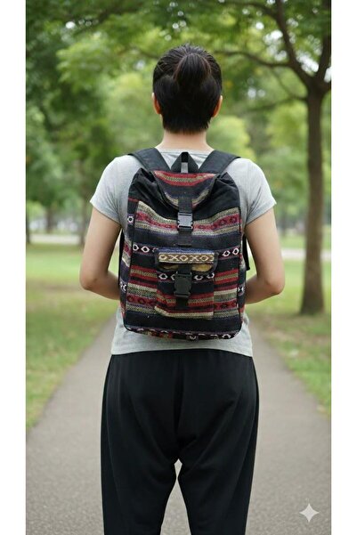 EREN STYLE حقيبة ظهر منسوجة ببطانة منقوشة عرقيًا