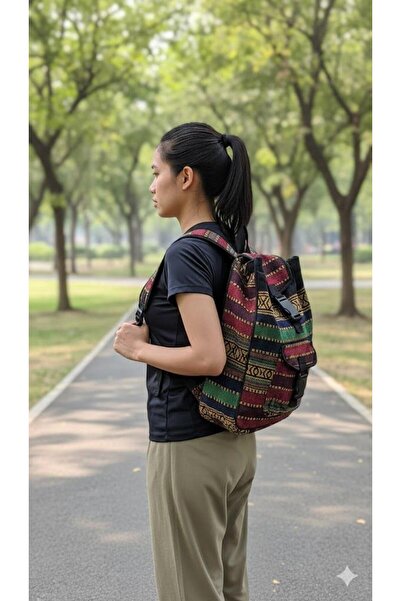 EREN STYLE حقيبة ظهر منسوجة ببطانة منقوشة عرقيًا