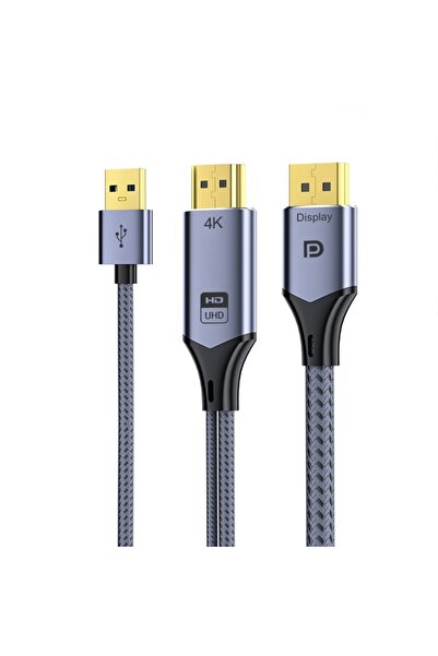 Veggieg HDMI to Displayport DP 4K 60Hz USB Görüntü Aktarma Kablosu 2 Metre