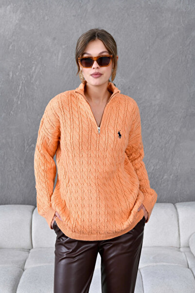 CARLA MARA Women's Mock Neck Zipper Detail Hair Knit Sweater