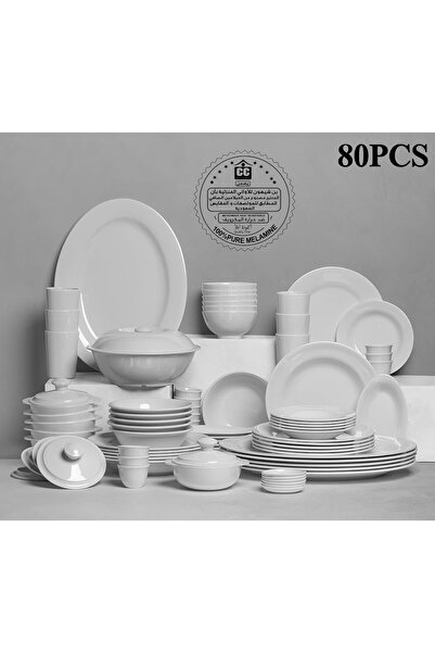 cc bin shihon High-quality white melamine dinnerware set, 80 pieces, for 6 pe...