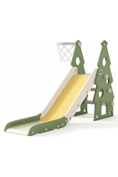 FULLJOY 2-in-1 Mini Kids Slide with Basketball Hoop, Foldable Slide for Toddl...