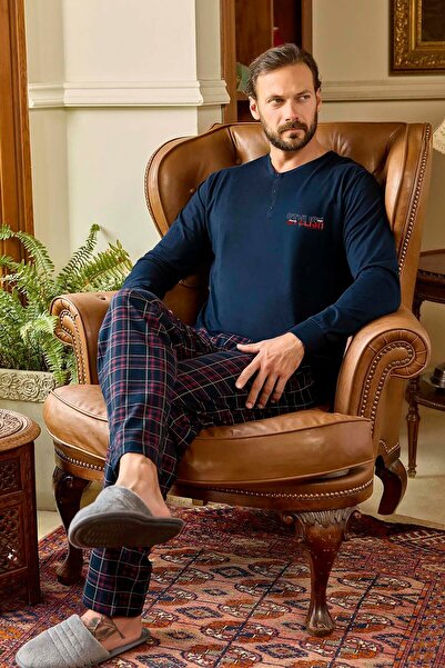 Aydoğan Men's Cotton Long Sleeve Pajama Set 250452 Navy Blue01