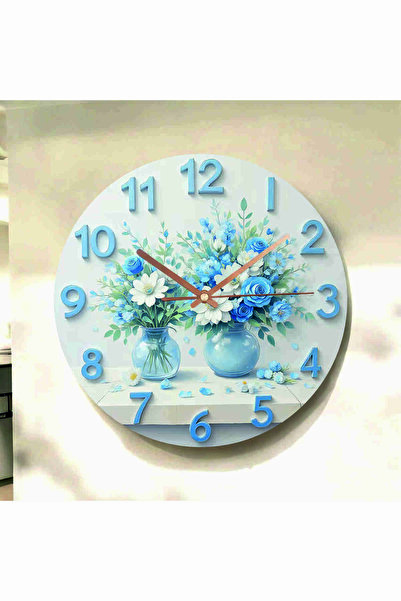 Plant Flower Color Print Patterned Numbered Gift Wooden Silent Painting Wall Clock 621