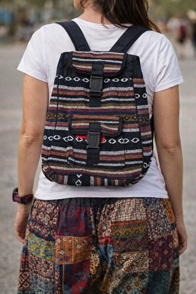 EREN STYLE حقيبة ظهر منسوجة ببطانة منقوشة عرقيًا