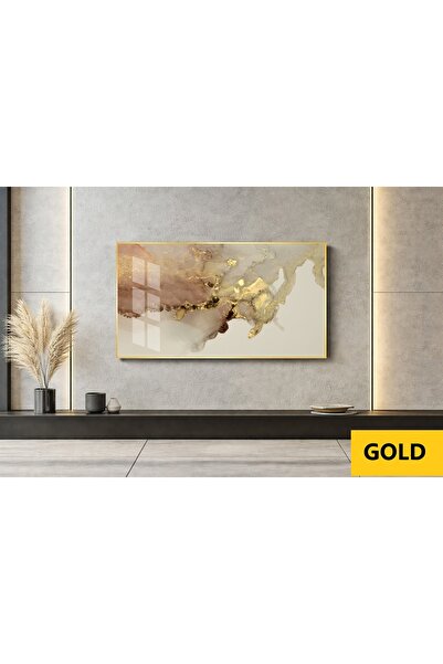 EvoraArt Koleksiyonu:SİYAH KEHRİBAR VE ALTIN NEHİR Çerçeveli Temperli Tekli Y...