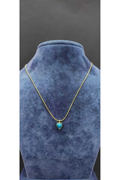 KirLiNova Turquoise Heart Stone Minimal Gold Steel Necklace -Gold