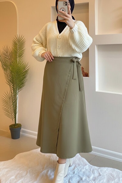 Molly Nelly Kadın Yandan Bağlamalı Tesettür Uzun Atlas Etek