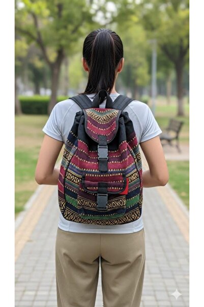 EREN STYLE حقيبة ظهر منسوجة ببطانة منقوشة عرقيًا