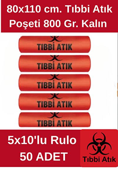 Best Tıbbi Atık Çöp Torbası 80x110cm. 800 gr. Extra Kalın 5x10'lu Rulo 50 Adet