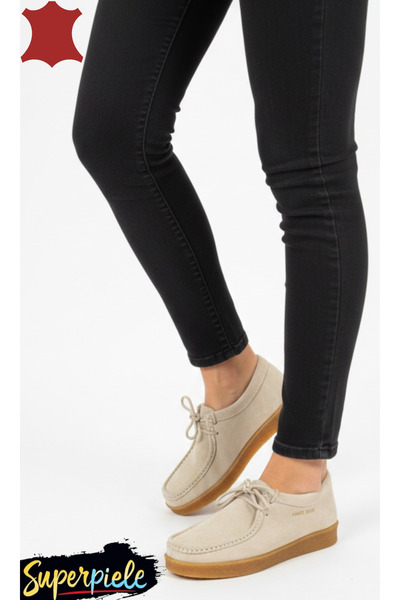 ANGEL BLUE Women's lined loafers with elastic laces made of 100% natural sued...