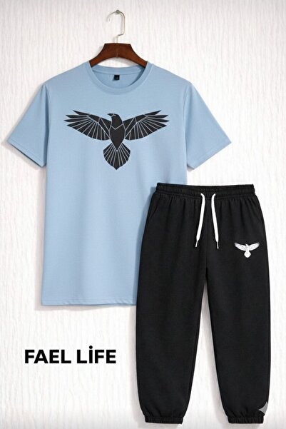 FAEL LİFE SET CU PANTALONI DE TRENING ȘI TRICOU CU GULER LARG, CU IMPRIMEU KU...