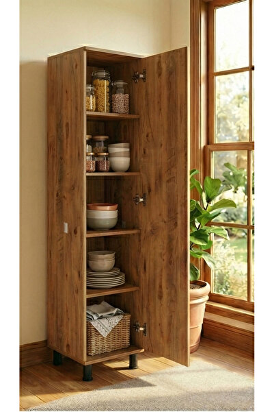 akevo Tek Kapaklı 5 Raflı Çok Amaçlı Banyo Mutfak Kiler Dolabı